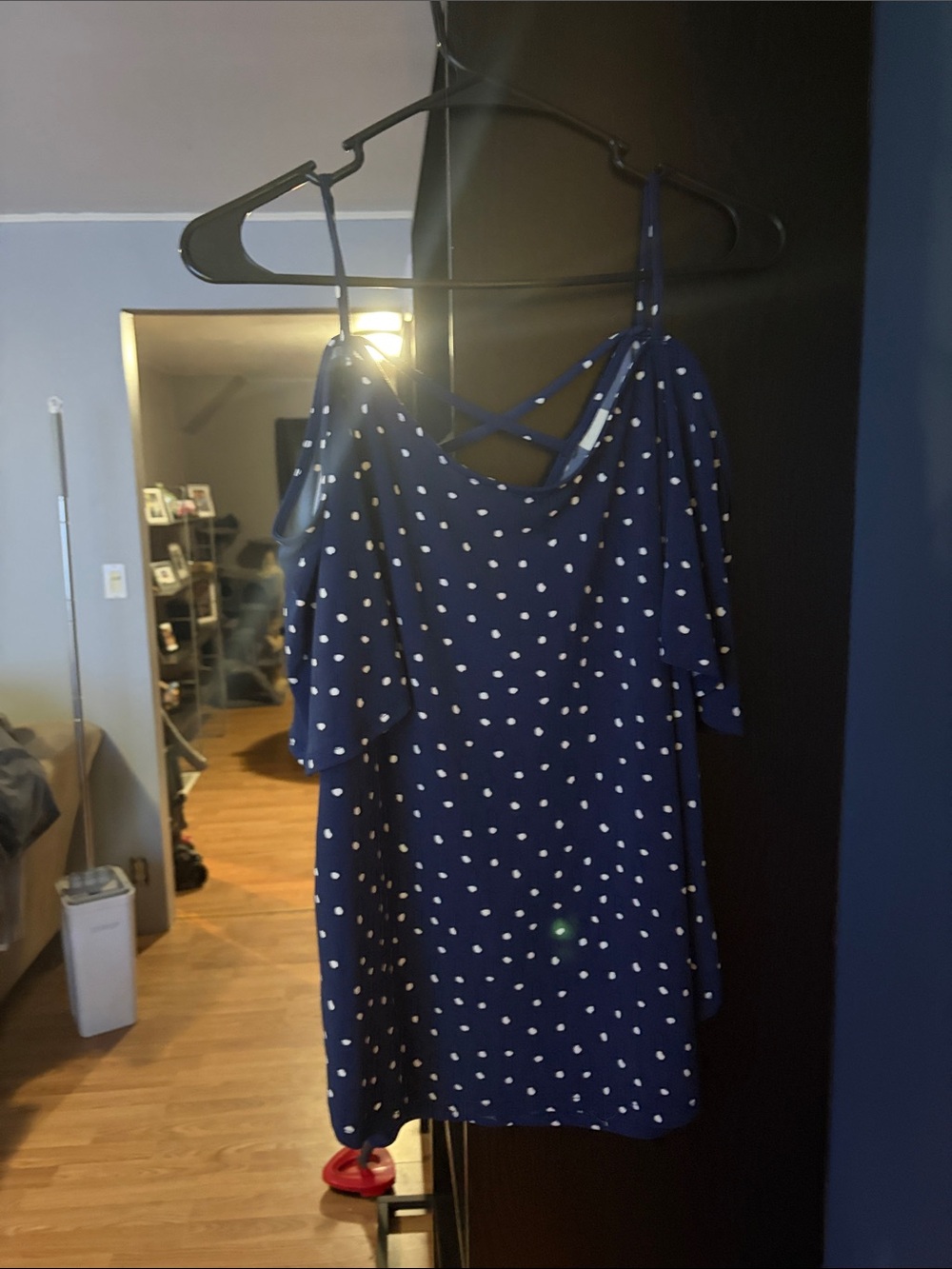Kaileigh Navy One-Shoulder Polka Dot Dress